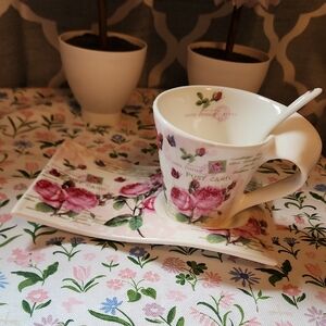 Adeline Floral Teacup and Saucer Set with Spoon
